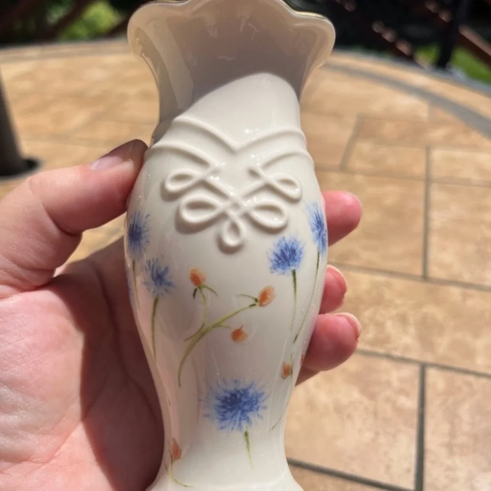 Lenox bud vase with painted cornflowers